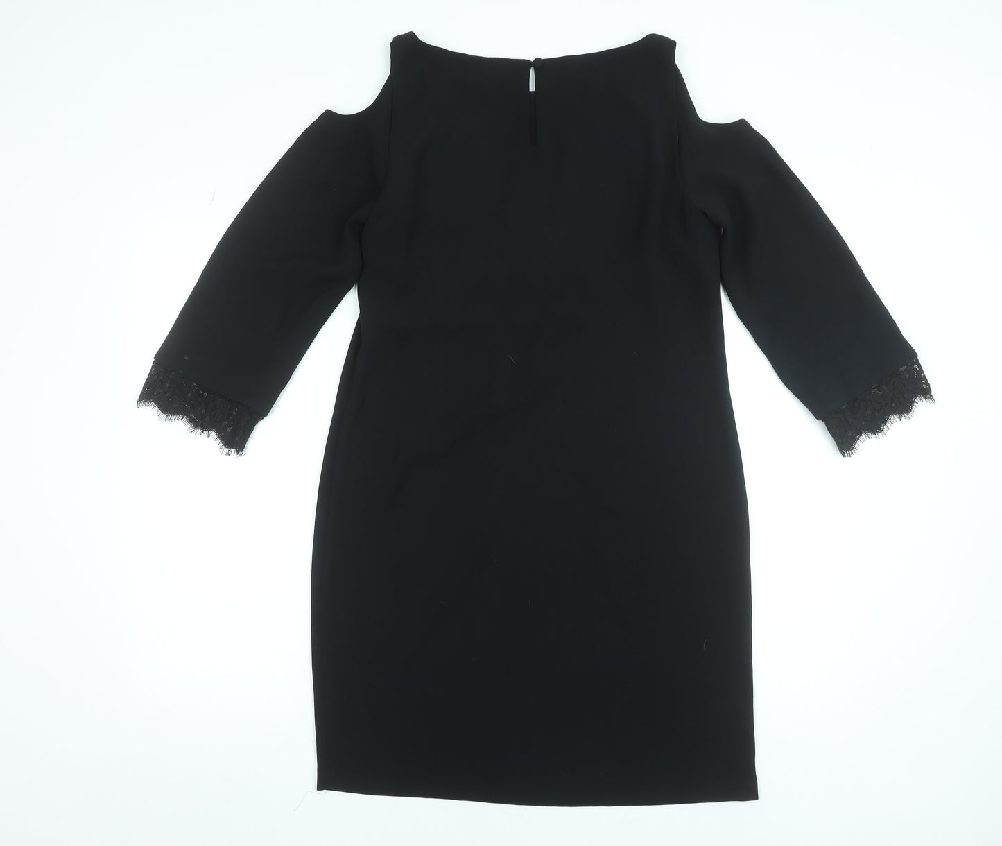 Monsoon Women Black Size 12 Cold Shoulder Lace Sheath Dress
