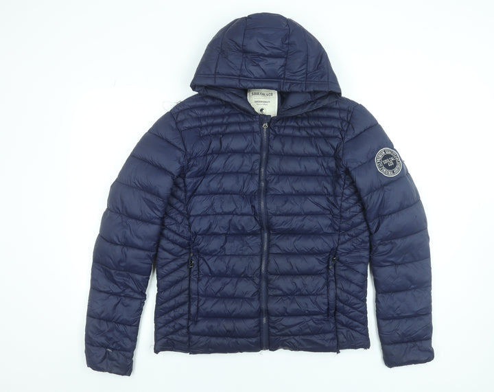 SoulCal & Co Men's Blue Hooded Puffer Jacket Size S Nylon Winter Casual