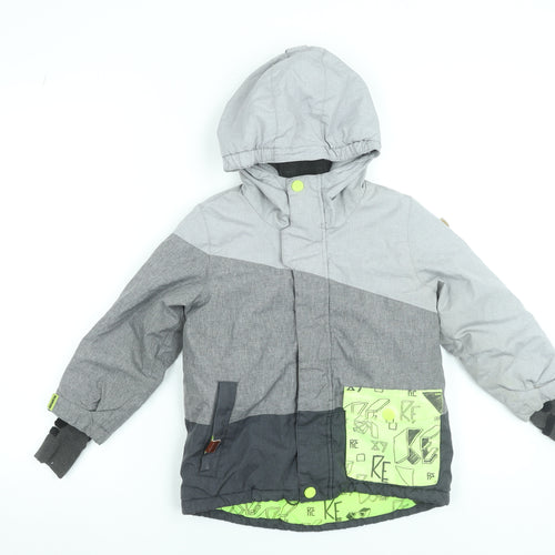Reserved Boys Grey Colourblock Hooded Winter Puffer Jacket Size 5 Years