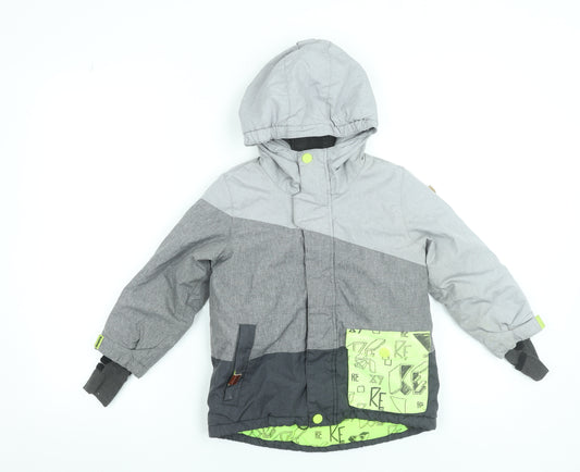 Reserved Boys Grey Colourblock Hooded Winter Puffer Jacket Size 5 Years