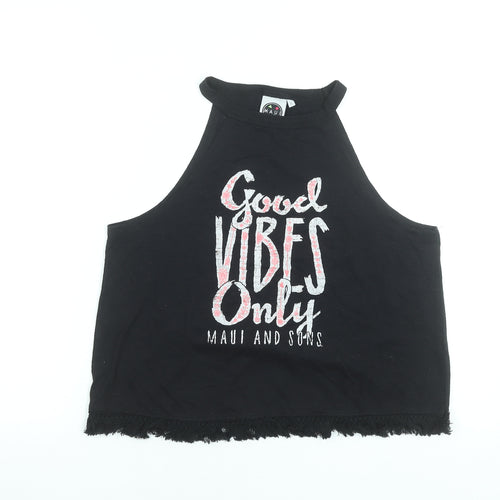 Maui and Sons Womens Black L Cropped Halter Tank Top