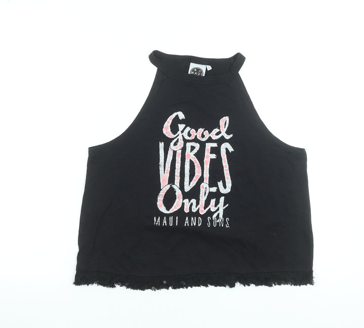 Maui and Sons Womens Black L Cropped Halter Tank Top