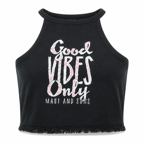 Maui and Sons Womens Black L Cropped Halter Tank Top