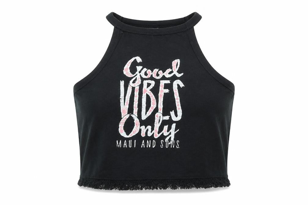 Maui and Sons Womens Black L Cropped Halter Tank Top