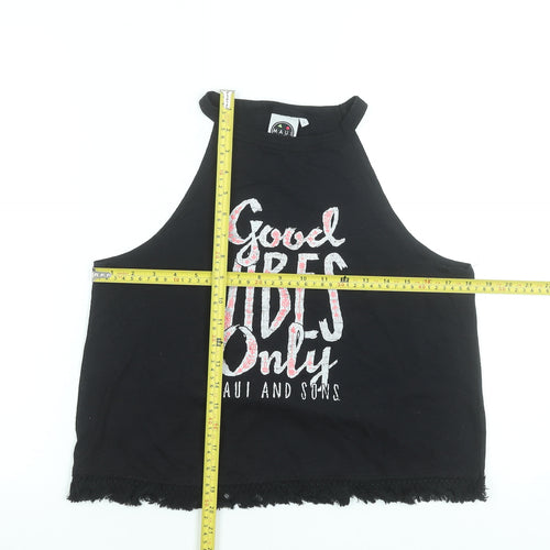 Maui and Sons Womens Black L Cropped Halter Tank Top