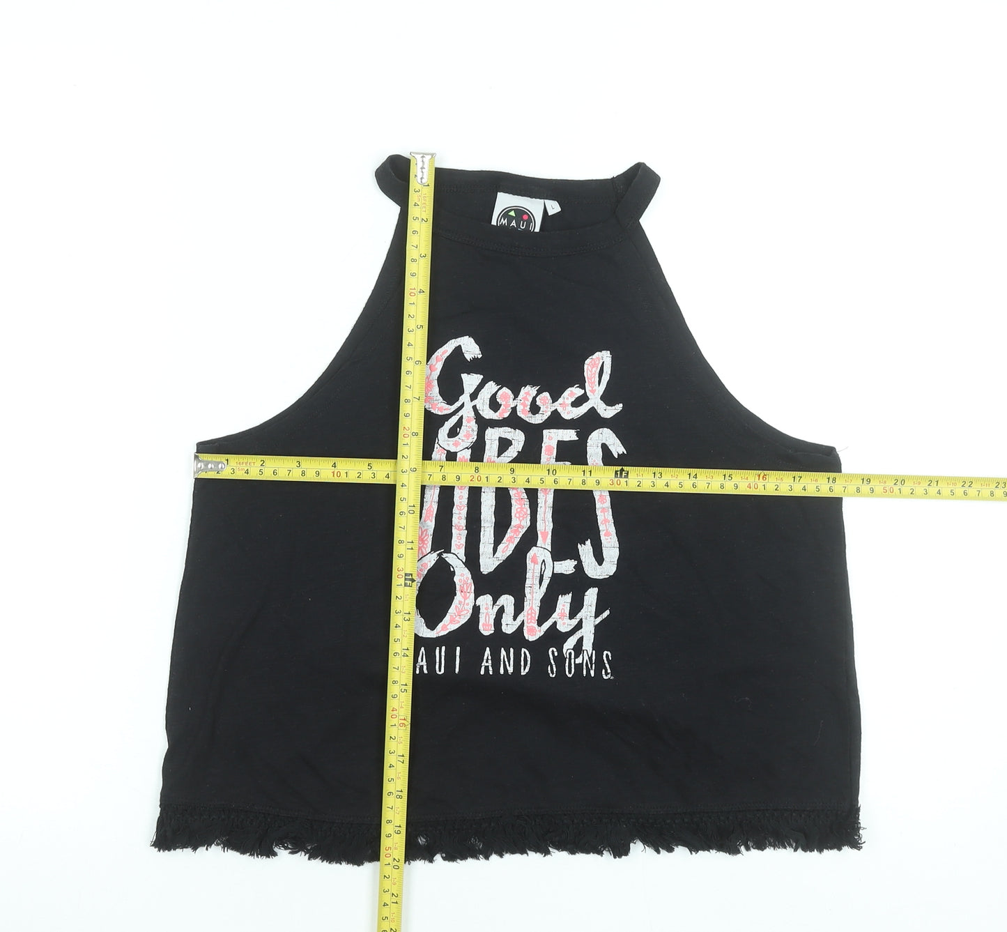 Maui and Sons Womens Black L Cropped Halter Tank Top