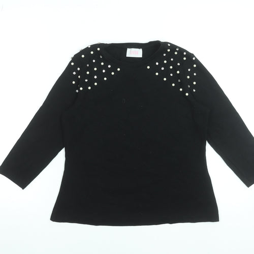 Savida Women Black Beaded 3/4 Sleeve Cotton Stretch Top Size 16