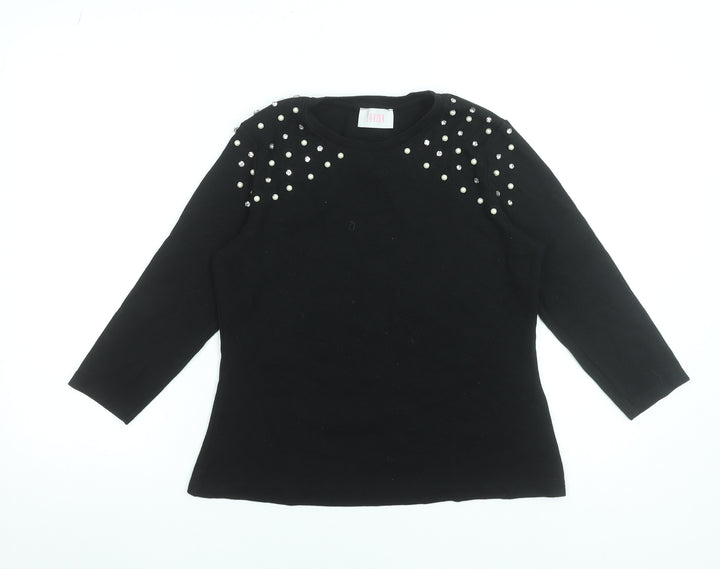 Savida Women Black Beaded 3/4 Sleeve Cotton Stretch Top Size 16