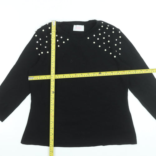 Savida Women Black Beaded 3/4 Sleeve Cotton Stretch Top Size 16