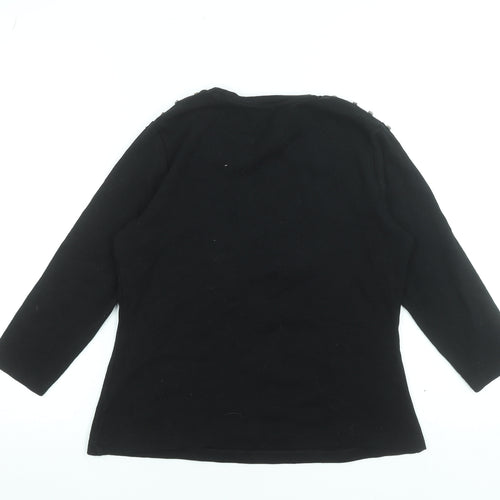 Savida Women Black Beaded 3/4 Sleeve Cotton Stretch Top Size 16