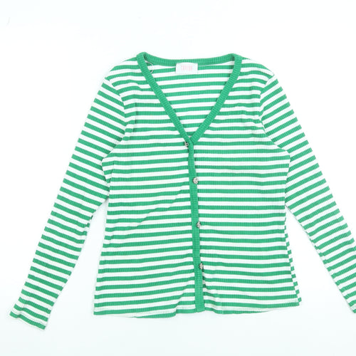 Savida Women’s Green White Striped Long Sleeve Button-Up Top Size 14
