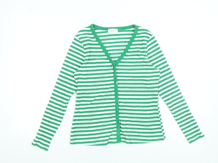Savida Women’s Green White Striped Long Sleeve Button-Up Top Size 14