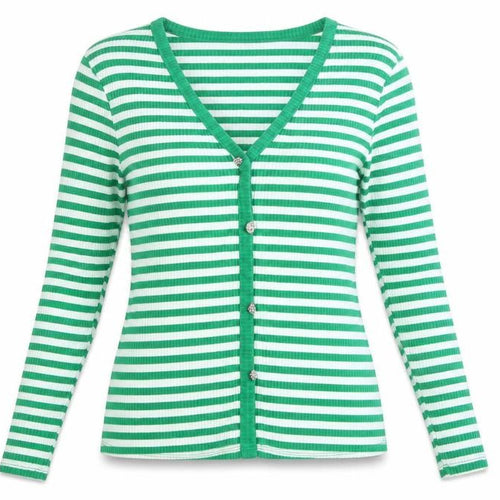 Savida Women’s Green White Striped Long Sleeve Button-Up Top Size 14