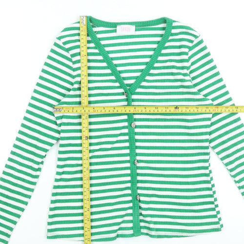 Savida Women’s Green White Striped Long Sleeve Button-Up Top Size 14