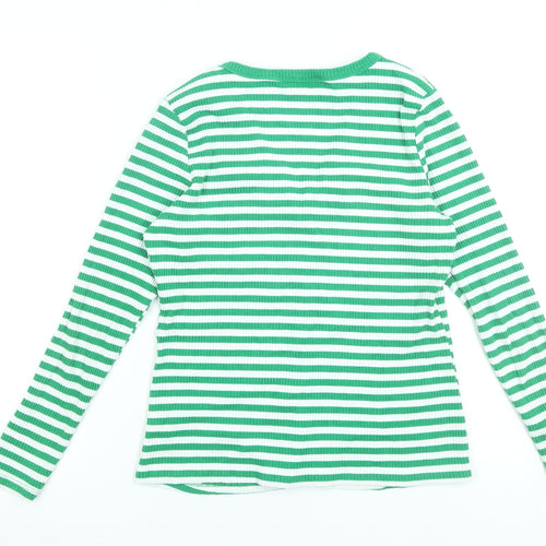 Savida Women’s Green White Striped Long Sleeve Button-Up Top Size 14