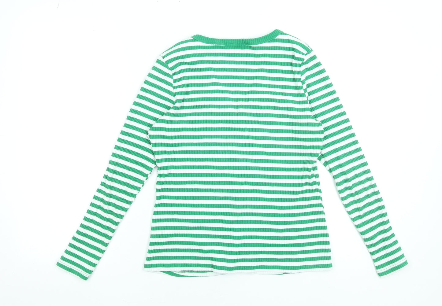 Savida Women’s Green White Striped Long Sleeve Button-Up Top Size 14