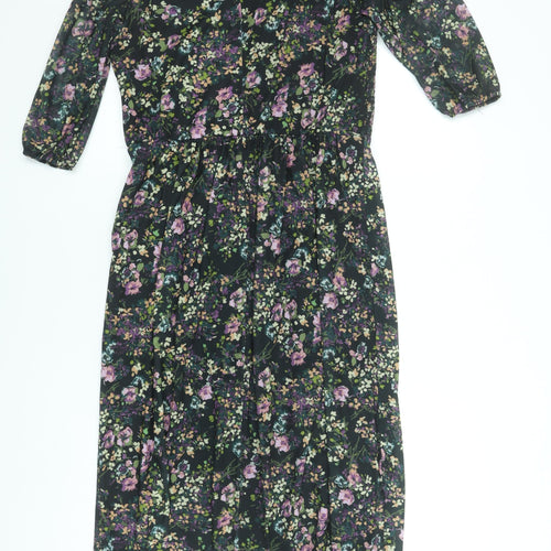 Oasis Womens Floral Midi Fit & Flare Dress Size 8 Multicoloured