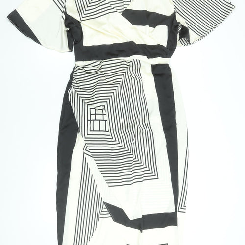 Retro&Icone Women’s Black Geometric Wrap Midi Dress Size L