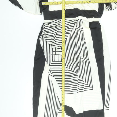 Retro&Icone Women’s Black Geometric Wrap Midi Dress Size L