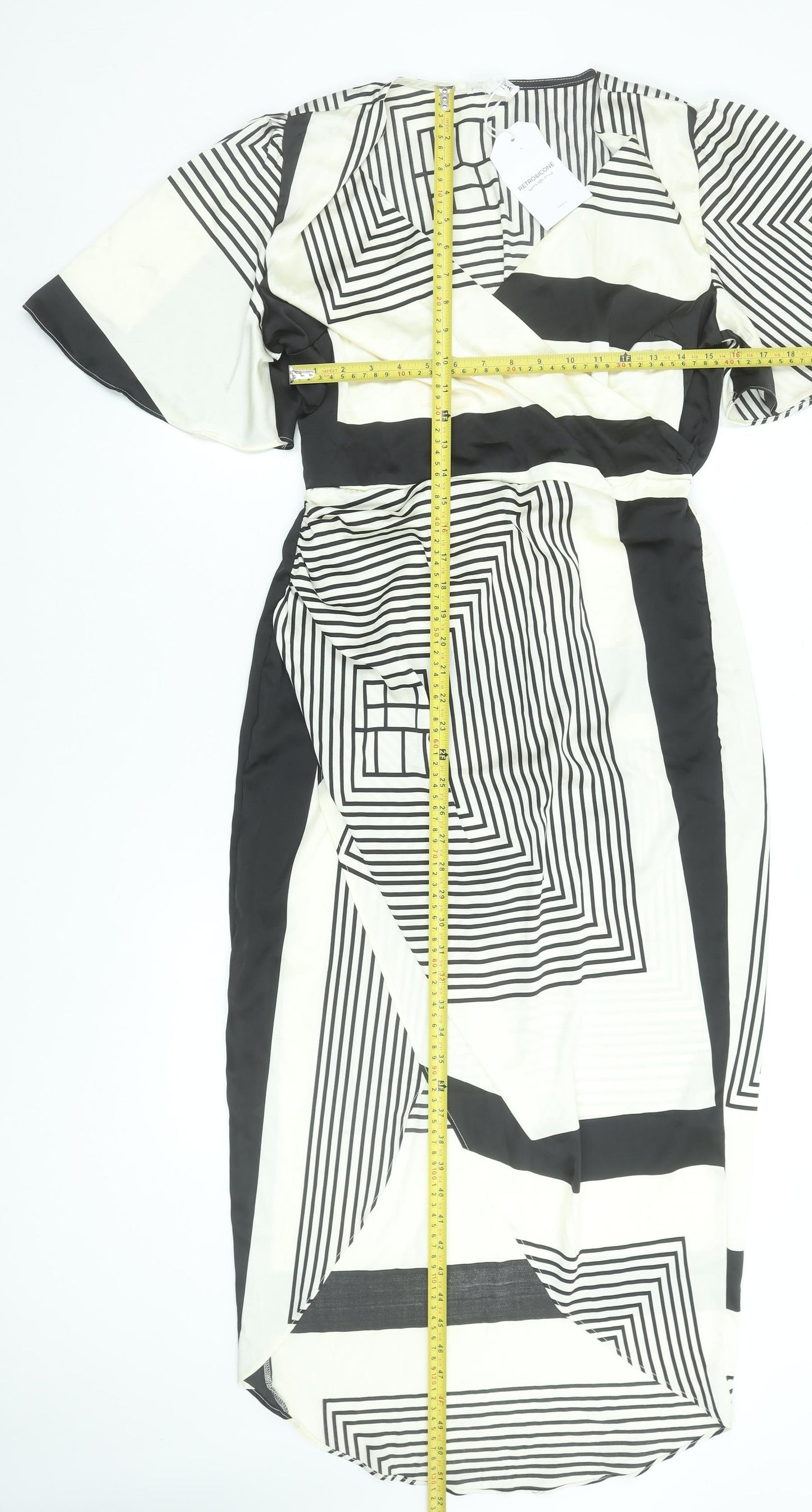 Retro&Icone Women’s Black Geometric Wrap Midi Dress Size L