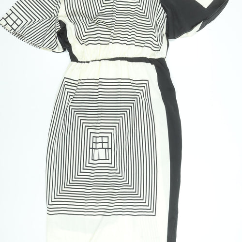 Retro&Icone Women’s Black Geometric Wrap Midi Dress Size L