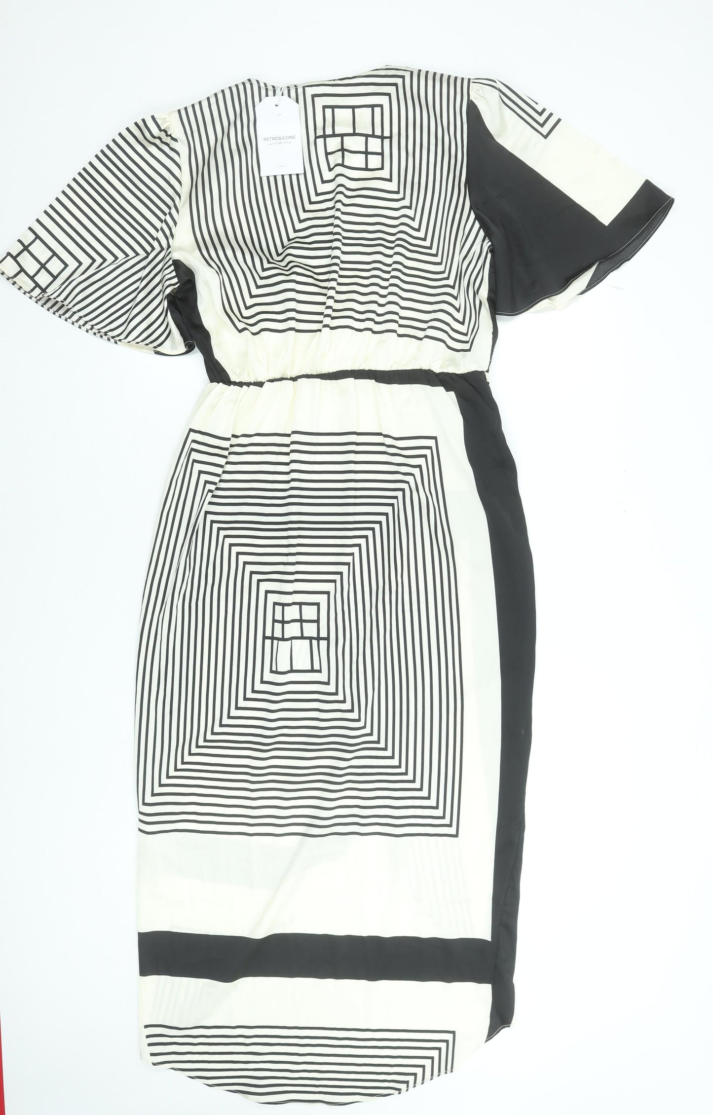 Retro&Icone Women’s Black Geometric Wrap Midi Dress Size L