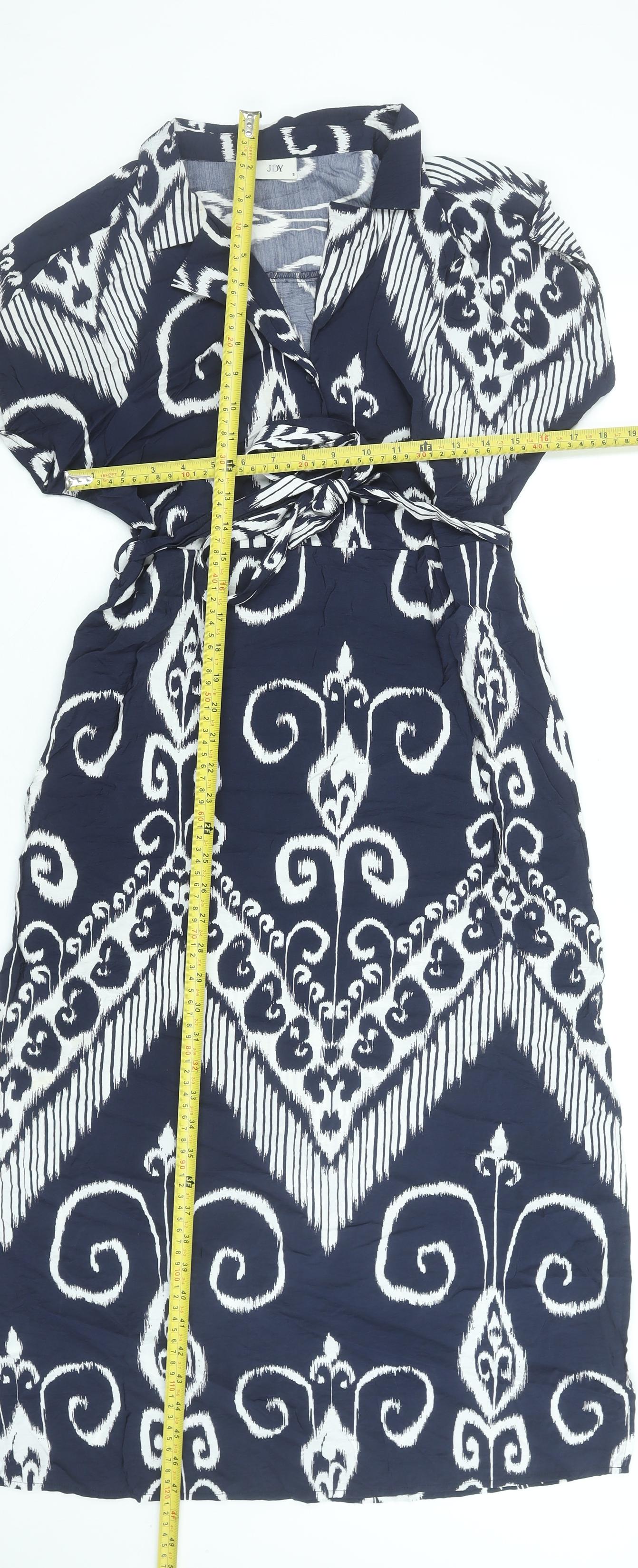 JDY Women Blue Geometric Collared Shirt Dress Size S
