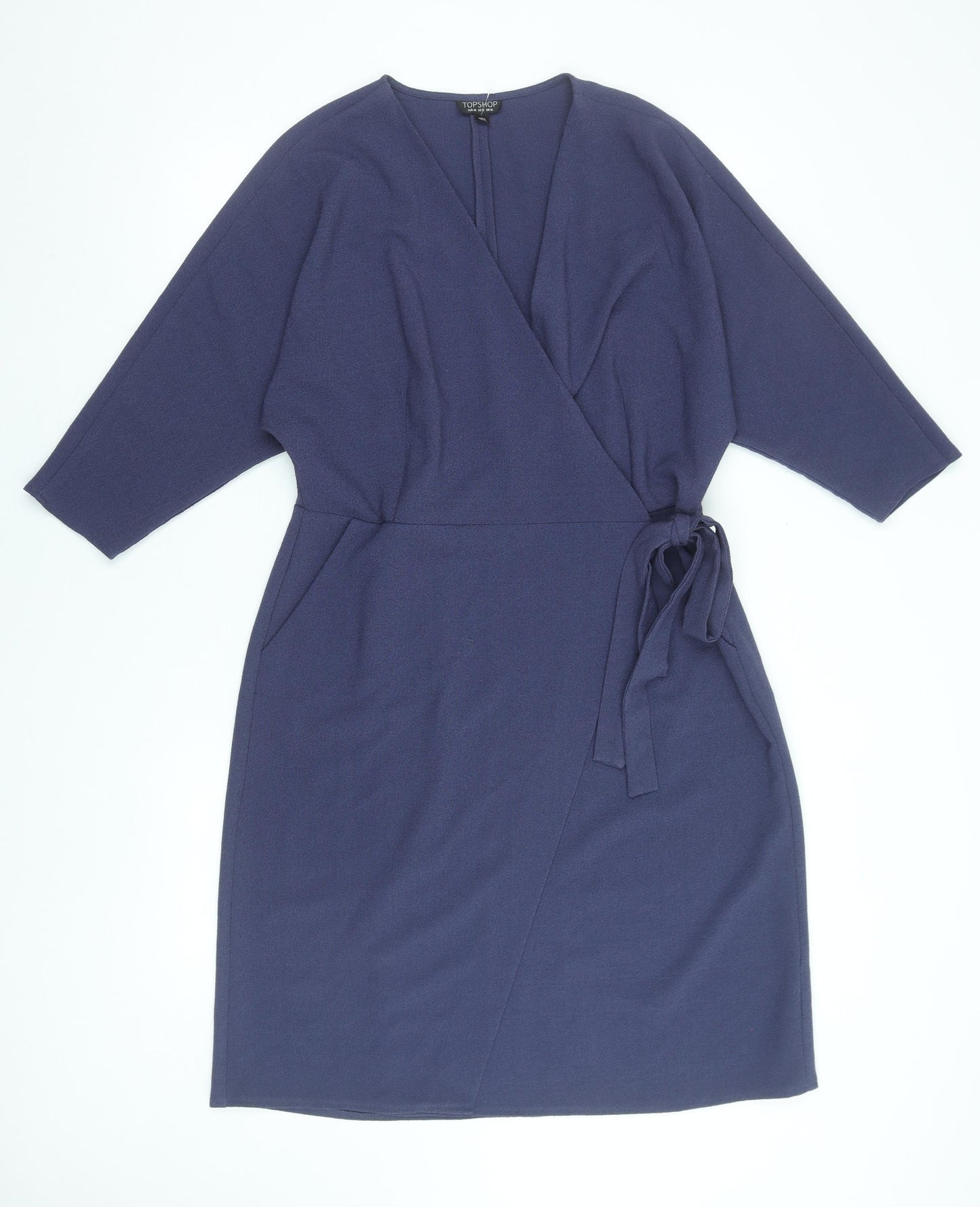Topshop Women’s Blue Wrap Dress UK 16 Knee Length 3/4 Sleeve