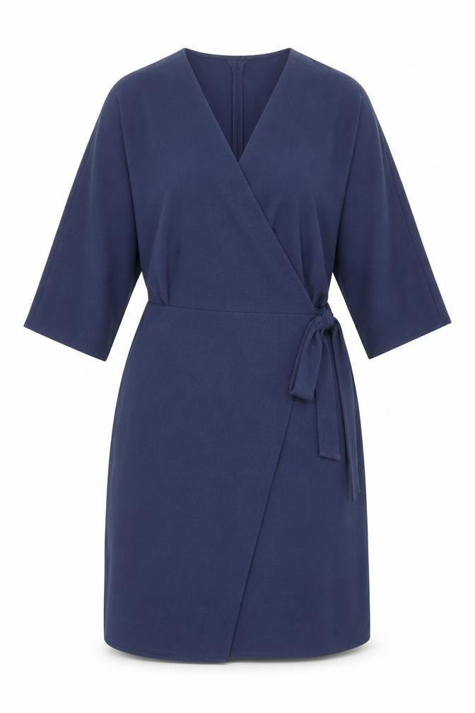 Topshop Women’s Blue Wrap Dress UK 16 Knee Length 3/4 Sleeve
