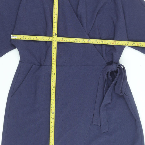 Topshop Women’s Blue Wrap Dress UK 16 Knee Length 3/4 Sleeve