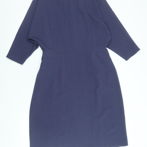 Topshop Women’s Blue Wrap Dress UK 16 Knee Length 3/4 Sleeve
