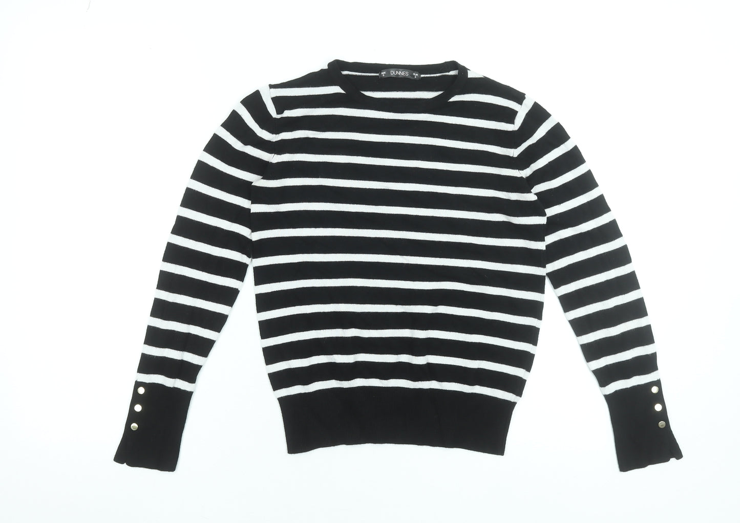 Dunnes Stores Women’s Black White Striped Crew Neck Pullover Jumper Size S