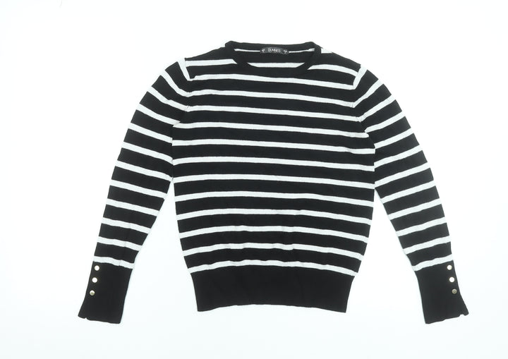 Dunnes Stores Women’s Black White Striped Crew Neck Pullover Jumper Size S