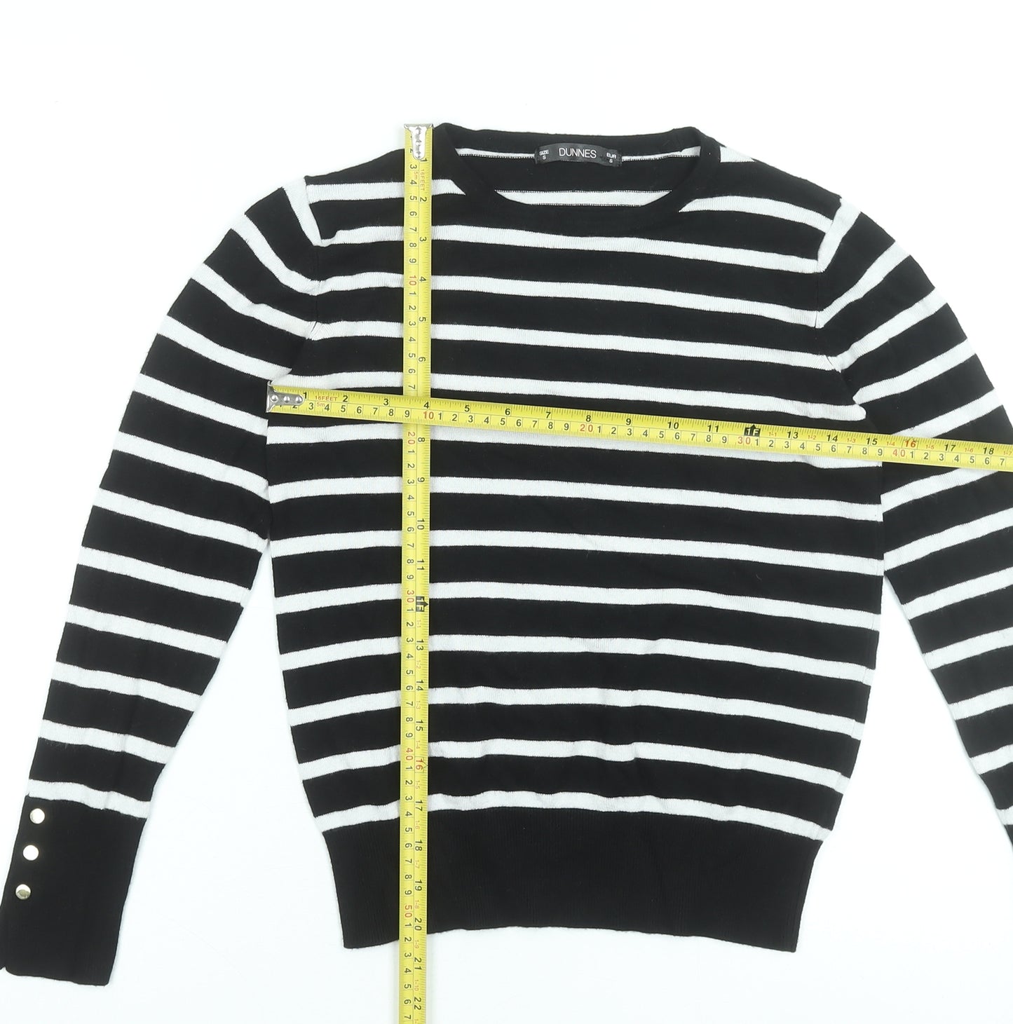 Dunnes Stores Women’s Black White Striped Crew Neck Pullover Jumper Size S