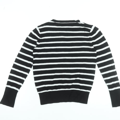 Dunnes Stores Women’s Black White Striped Crew Neck Pullover Jumper Size S