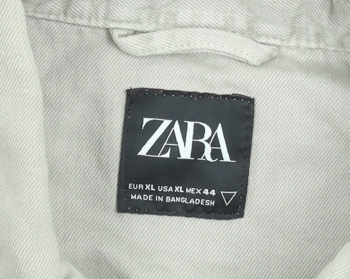 Zara Men Beige Cotton Long Sleeve Button-Up Shirt XL