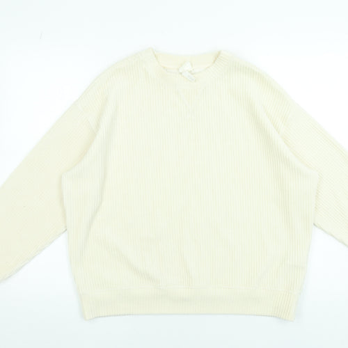 H&M Women Ivory Ribbed Pullover Sweatshirt Size 12 Cotton Blend