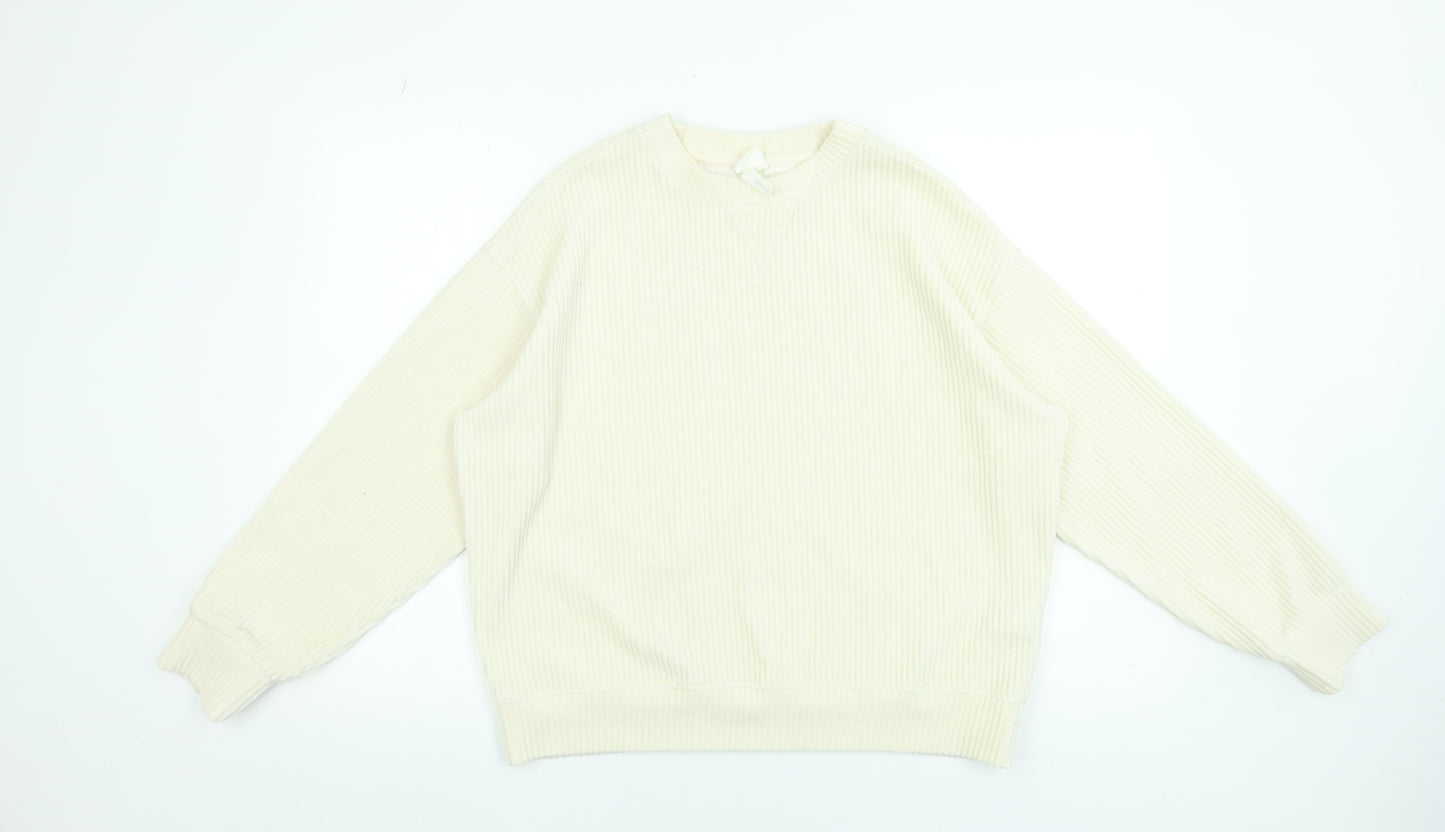 H&M Women Ivory Ribbed Pullover Sweatshirt Size 12 Cotton Blend