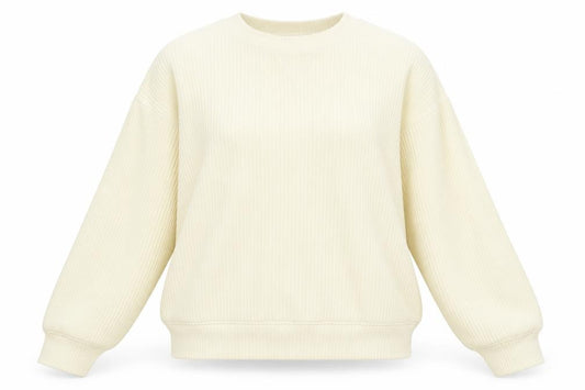 Front view of H&M Women Ivory Ribbed Pullover Sweatshirt, size 12, Cotton Blend