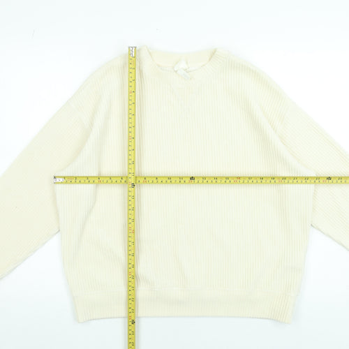 H&M Women Ivory Ribbed Pullover Sweatshirt Size 12 Cotton Blend