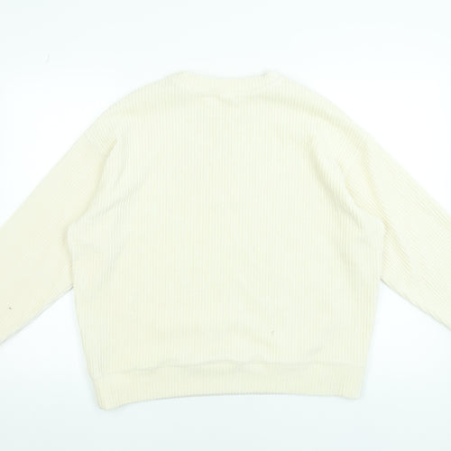 H&M Women Ivory Ribbed Pullover Sweatshirt Size 12 Cotton Blend