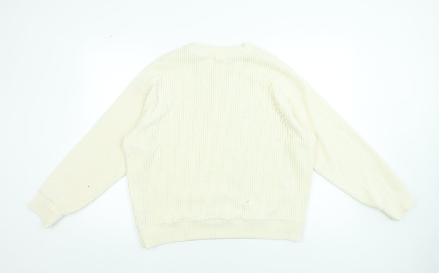 H&M Women Ivory Ribbed Pullover Sweatshirt Size 12 Cotton Blend