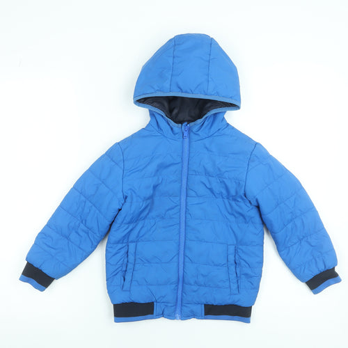 Dunnes Stores Boys Blue 5-6 Years Puffer Jacket Hooded Full Zip Lined