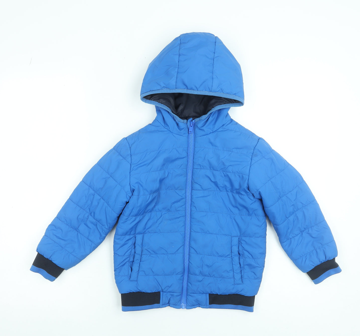 Dunnes Stores Boys Blue 5-6 Years Puffer Jacket Hooded Full Zip Lined