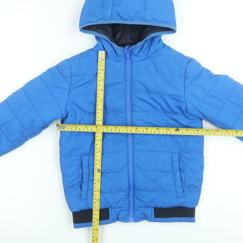 Dunnes Stores Boys Blue 5-6 Years Puffer Jacket Hooded Full Zip Lined