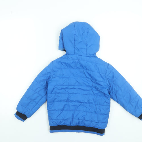 Dunnes Stores Boys Blue 5-6 Years Puffer Jacket Hooded Full Zip Lined