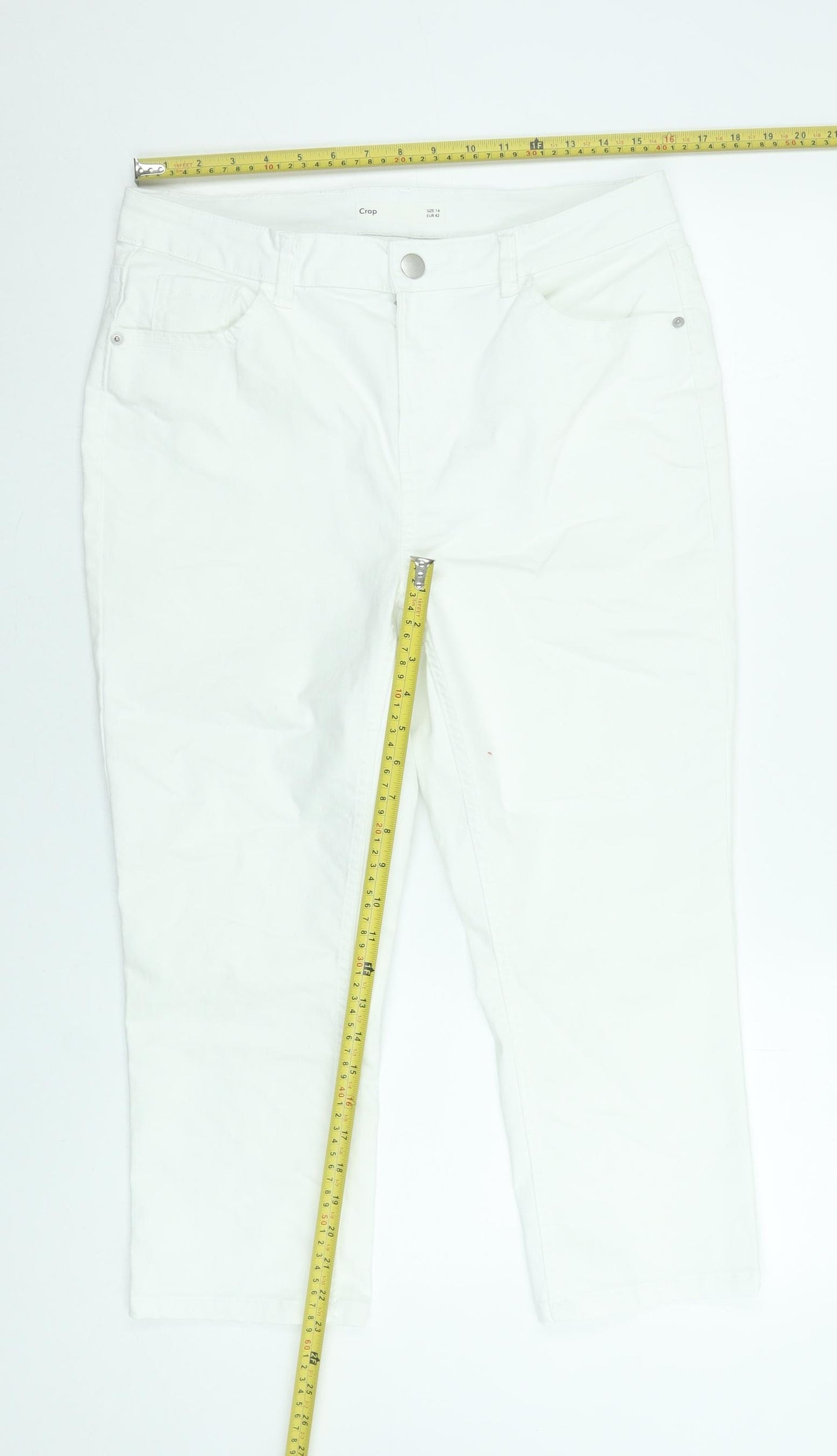 Dunnes Stores Women's White Cropped Stretch Jeans Size 14