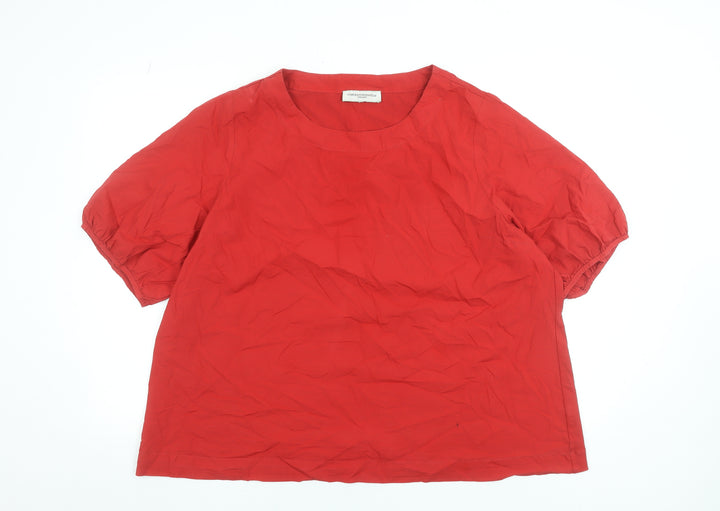Carolyn Donnelly Women's Red Cotton Short Sleeve Basic Blouse XL