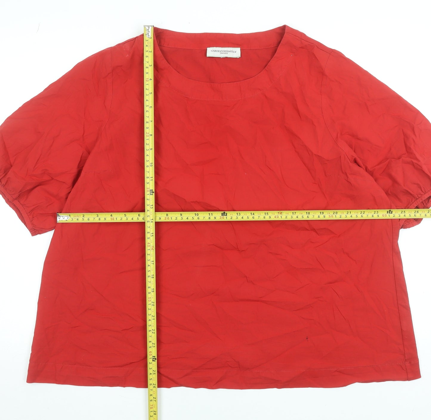 Carolyn Donnelly Women's Red Cotton Short Sleeve Basic Blouse XL