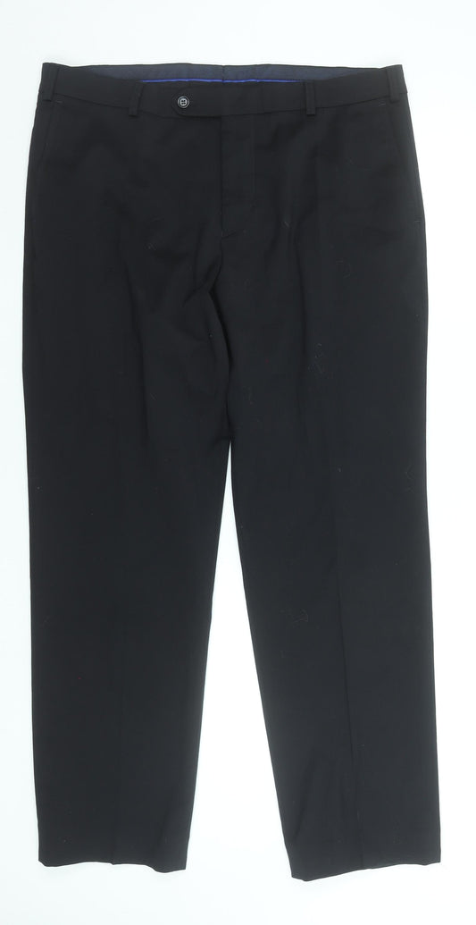 Brühl Men's Black 38R Dress Trousers Wool Blend Regular Fit